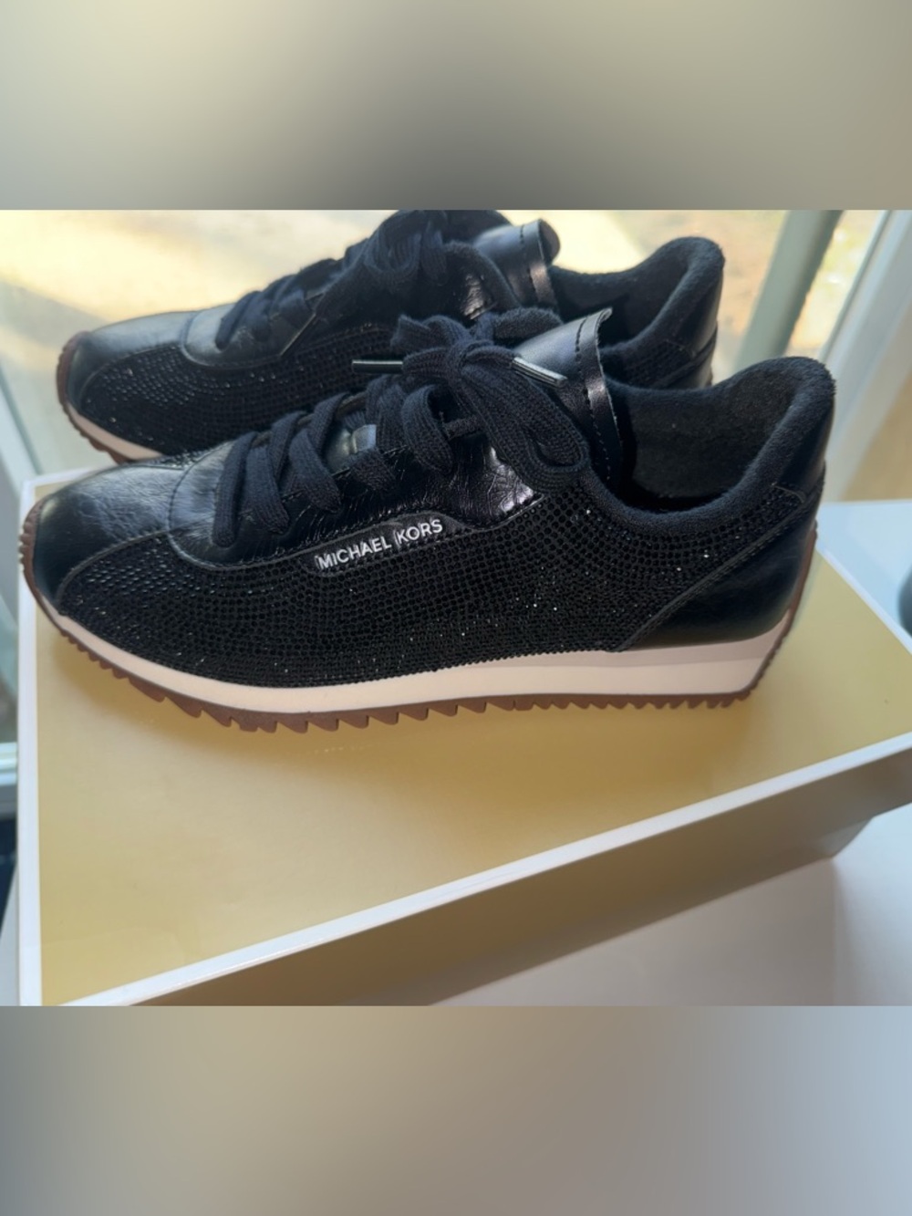 Michael Kors Rhodes Black Crystal-Embellished Lace-Up trainer Sneaker 7 - Picture 5 of 11